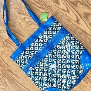 Vera Bradley Frill Vynil Tote Lagoon Floral Zip Pocket Shoulder Strap NWT